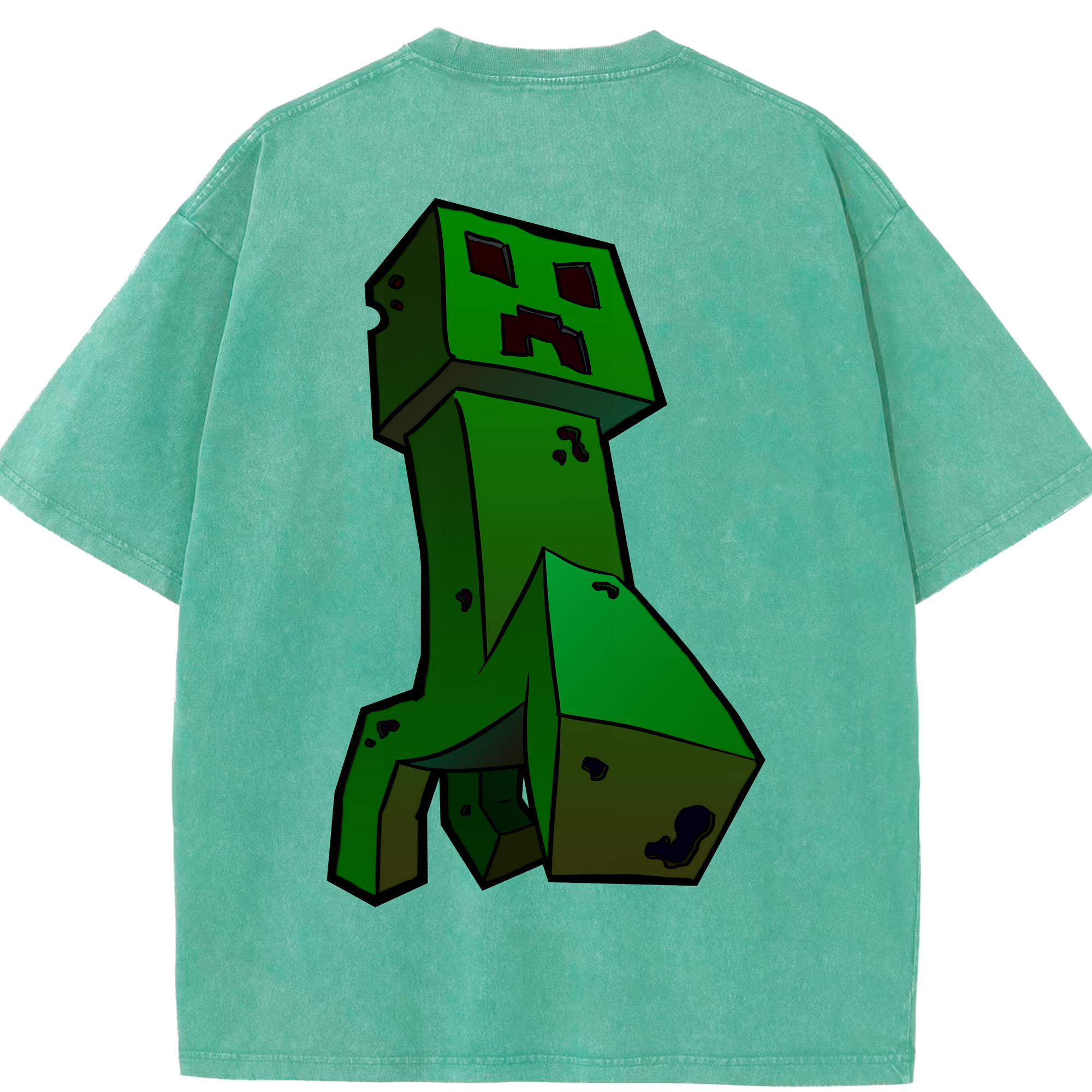 （画像用） マインクラフト ブロックの世界 Minecraft MC Block world 綿100% ヴィンテージ風 半袖Tシャツ（背面プリント）